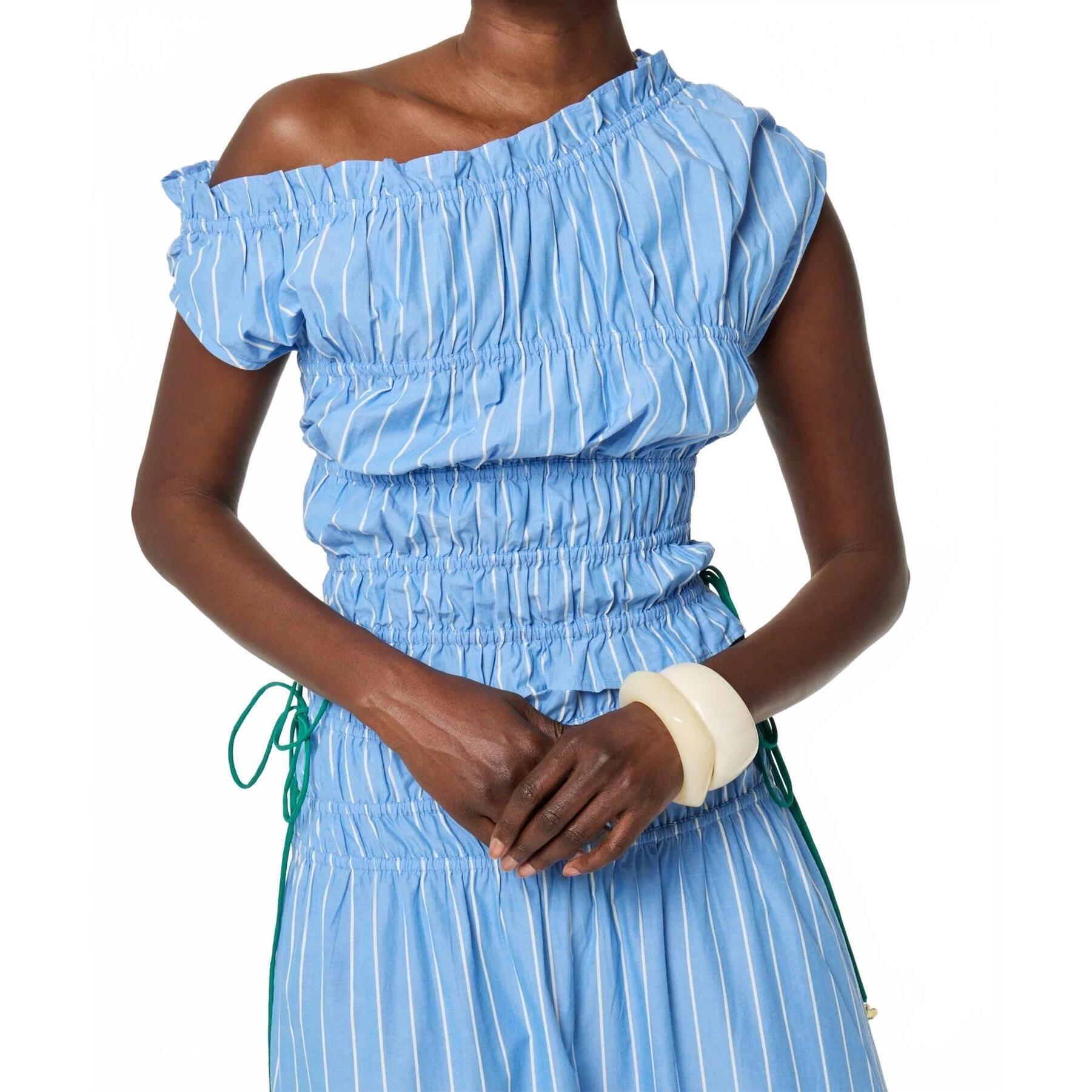 New Fabienne Chapot Joh Ruched Asymmetrical Top In Blue